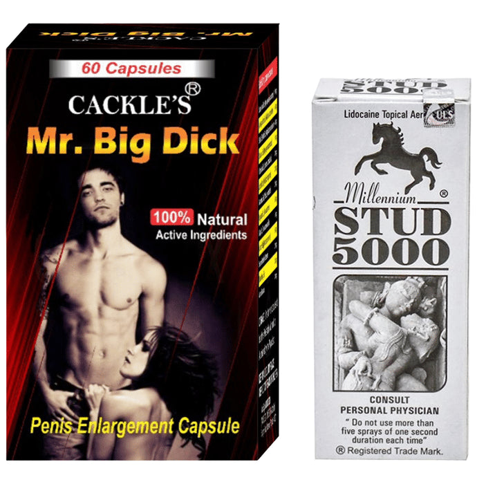 Cackle's Combo Pack of Mr. Big Dick 60 Capsule & Millennium Stud 5000 Spray 20gm - Classic Derma
