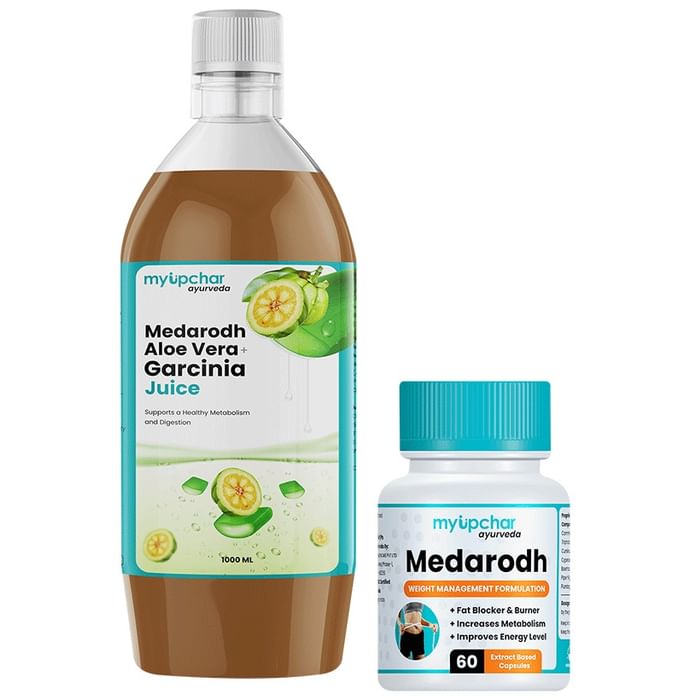 Myupchar Ayurveda Weight Loss Kit of Medarodh Extract Based Capsule (60) & Medarodh Aloe Vera + Garcinia Juice (1000ml) - Classic Derma