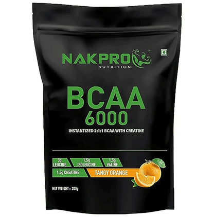 Nakpro Nutrition BCAA 6000 Instantized 2:1:1 BCAA with Creatine Powder Tangy Orange - Classic Derma