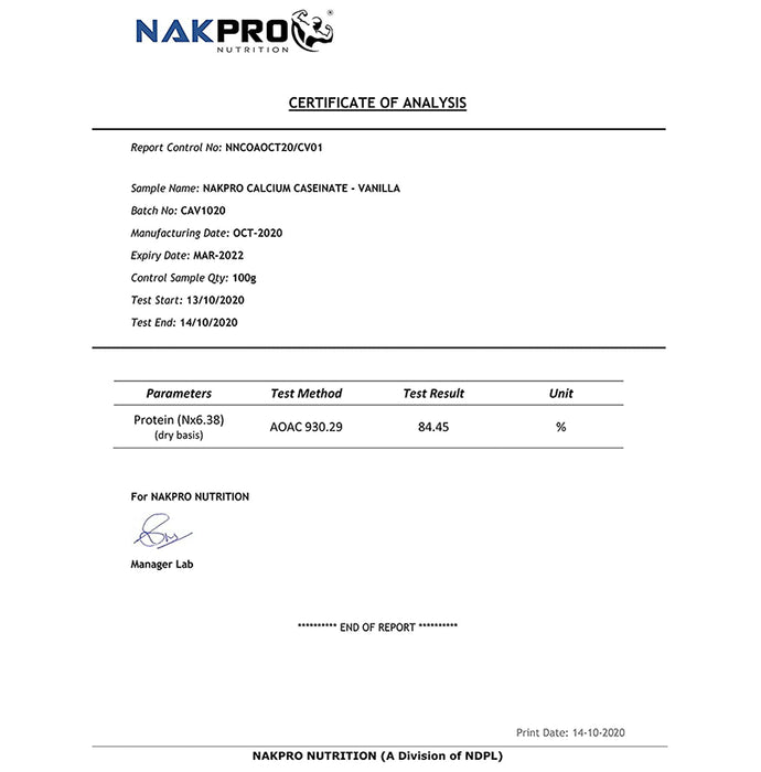 Nakpro Nutrition Calcium Caseinate Protein Powder Vanilla