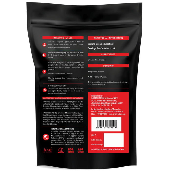 Nakpro Nutrition Creatine Monohydrate for Strength & Endurance | Flavour Unflavoured
