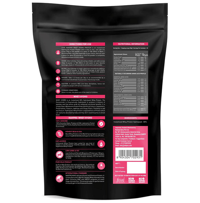 Nakpro Nutrition Whey Hydro Hydrolyzed Whey Protein Instantized Powder Unflavored