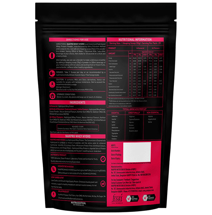 Nakpro Nutrition Whey Hydro Hydrolyzed Whey Protein Powder Vanilla