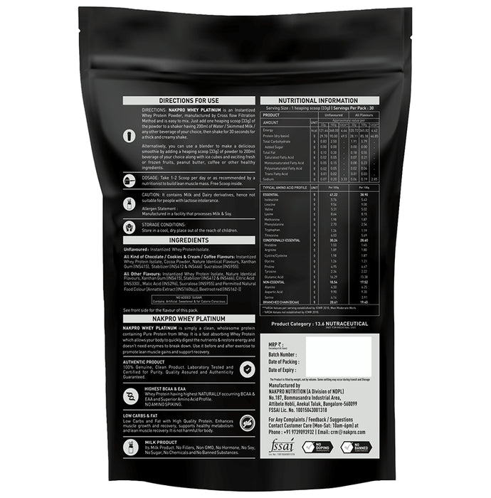 Nakpro Nutrition Whey Platinum Protein Isolate for Muscle Recovery | Flavour Vanilla
