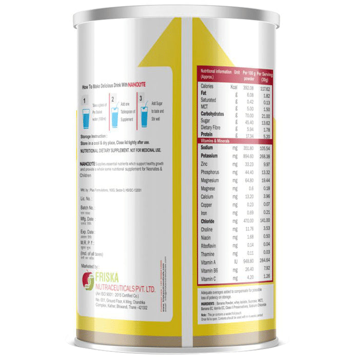 Nanolyte Banana Power for Healthy Growth & Nutrition | Gluten Free | Flavour Powder Vanilla