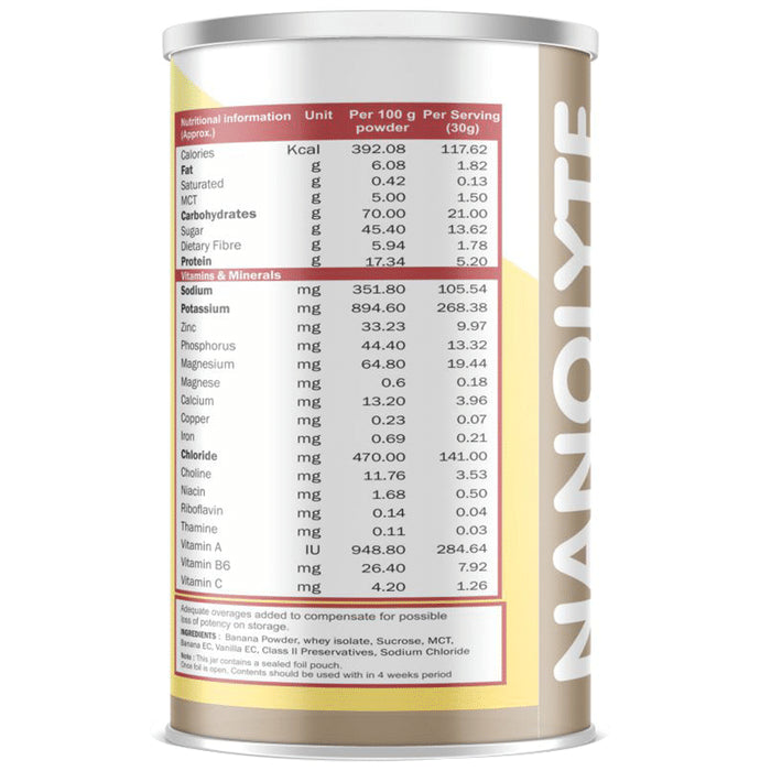 Nanolyte Banana Power for Healthy Growth & Nutrition | Gluten Free | Flavour Powder Vanilla