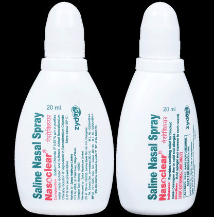 Nasoclear Saline Nasal Spray | Provides Relief From Blocked Nasal Passage Due To Cold & Allergies - Classic Derma