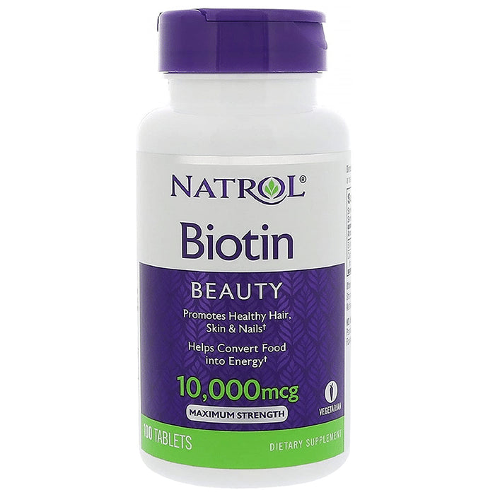 Natrol Biotin 10,000mcg Tablet for Energy, Hair, Skin & Nails - Classic Derma
