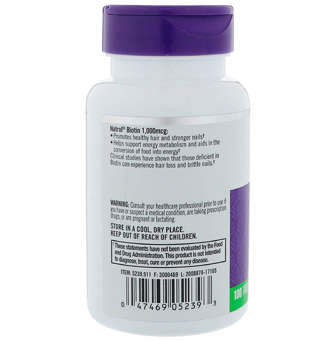 Natrol Biotin 10,000mcg Tablet for Energy, Hair, Skin & Nails