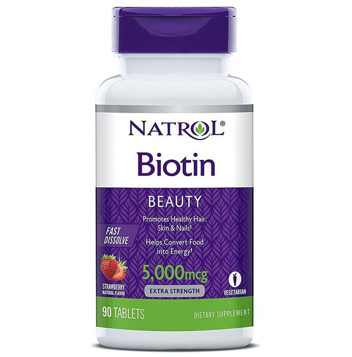 Natrol Biotin 5000mcg Tablet for Healthy Hair, Skin & Nails | Flavour Strawberry - Classic Derma