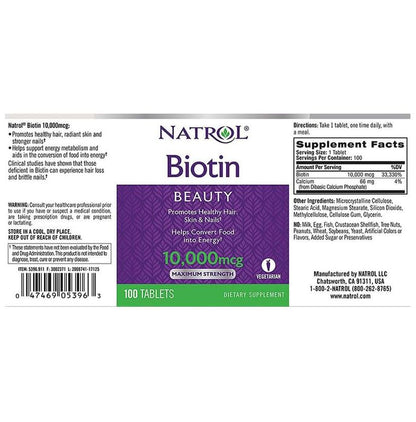 Natrol Biotin 5000mcg Tablet for Healthy Hair, Skin & Nails | Flavour Strawberry