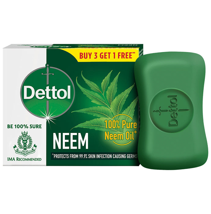 Dettol Neem Soap | Protects From Skin Infections Causing Germs | (75gm Each) Buy 3 Get 1 Free - Classic Derma