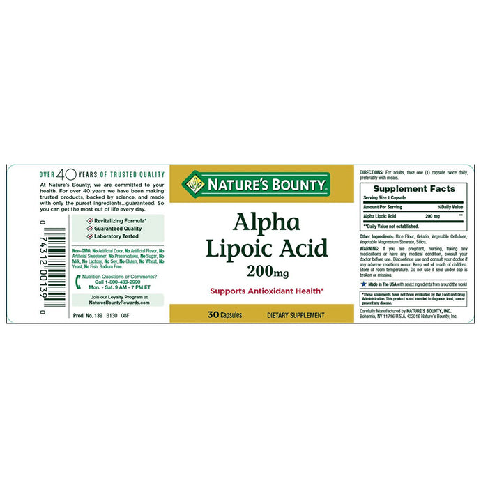 Nature's Bounty Alpha Liopic Acid 200mg Capsule