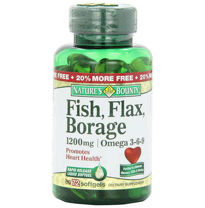 Nature's Bounty Fish, Flax, Borage Omega 3,6,9 1200mg Softgel (72 Each) - Classic Derma