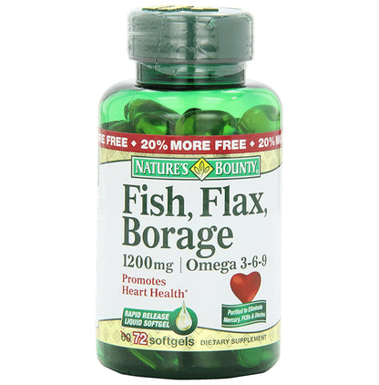Nature's Bounty Fish, Flax, Borage Omega 3,6,9 1200mg Softgel (72 Each) - Classic Derma