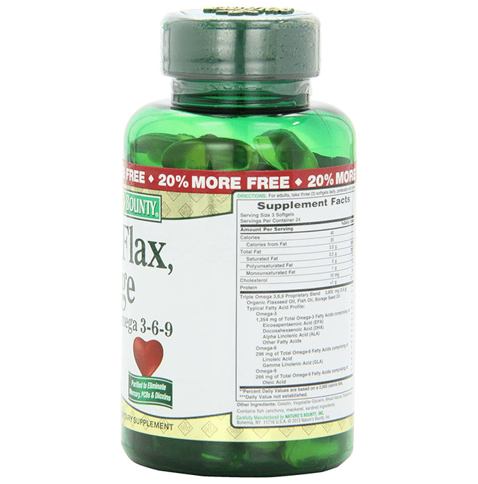 Nature's Bounty Fish, Flax, Borage Omega 3,6,9 1200mg Softgel (72 Each)