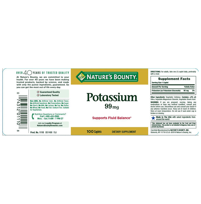 Nature's Bounty Potassium 99mg Caplet (100 Each)