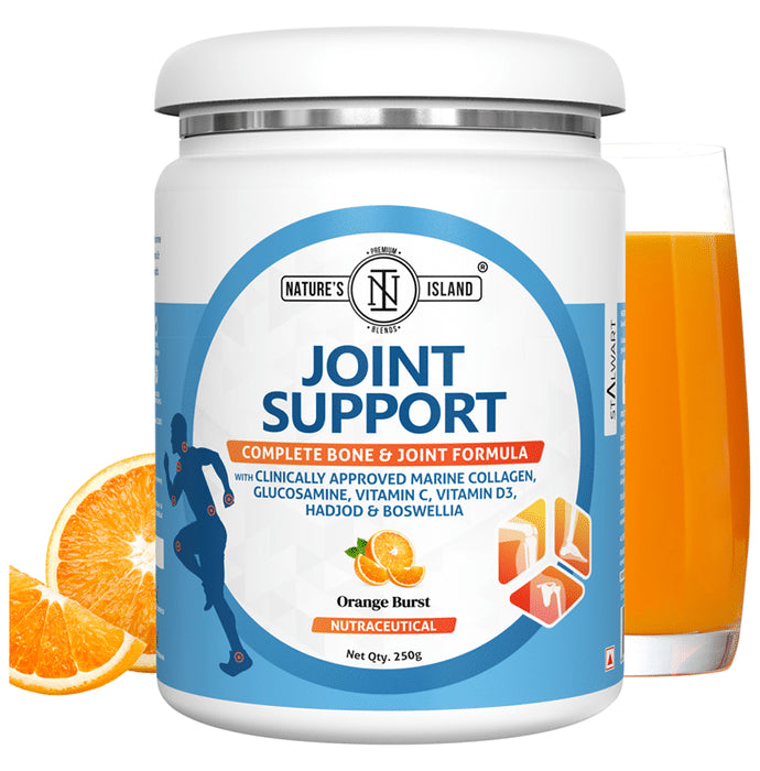 Nature's Island Collagen Ultimate Bone Joint Formula | With Vitamin D3 & Glucosamine | Flavour Orange Burst