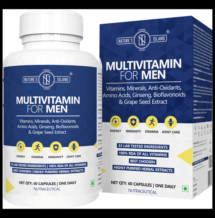 Nature's Island Multivitamin for Men with Lycopene, Ginseng & Green Tea Extract | For Energy, Skin, Hair, Stamina & Joints | Capsule - Classic Derma
