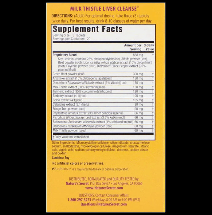 Nature's Secret Milk Thistle Liver Cleanse Support Detoxification Tablet