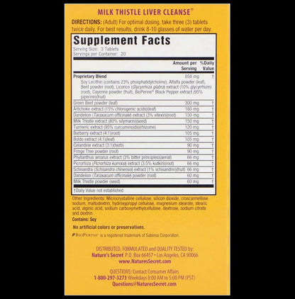 Nature's Secret Milk Thistle Liver Cleanse Support Detoxification Tablet