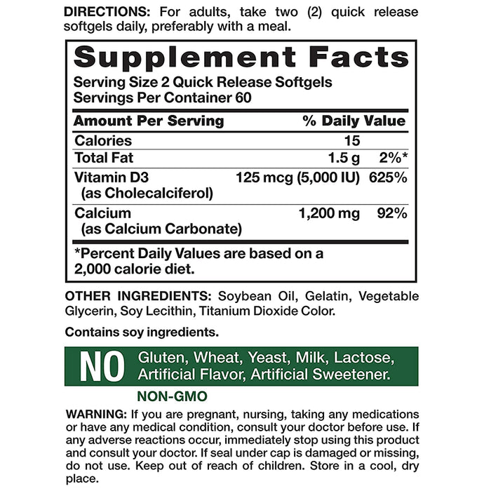Nature's Truth Absorbable Calcium 1200mg Plus D3 5000IU Quick Release Softgel