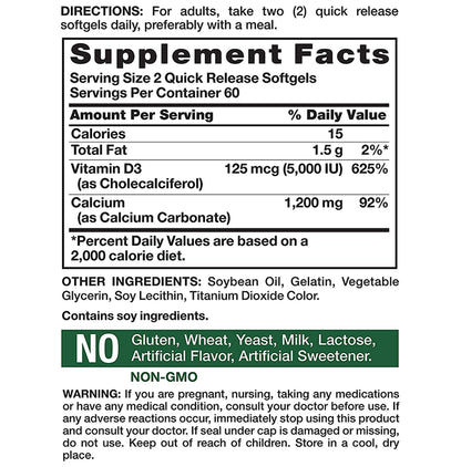 Nature's Truth Absorbable Calcium 1200mg Plus D3 5000IU Quick Release Softgel