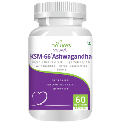 Nature's Velvet KSM-66 Ashwagandha 500mg Veg Capsule - Classic Derma
