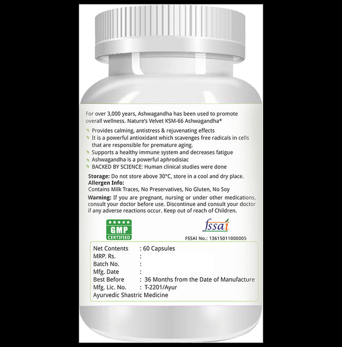 Nature's Velvet KSM-66 Ashwagandha 500mg Veg Capsule