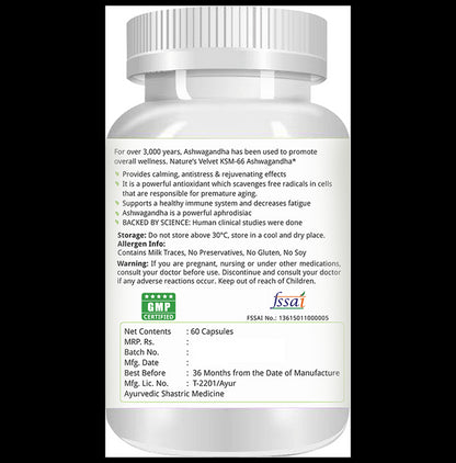 Nature's Velvet KSM-66 Ashwagandha 500mg Veg Capsule