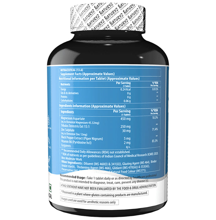 Naturyz Triple Strength ZMA Plus with Magnesium, Zinc, Tribulus, Vitamin B6 Tablet