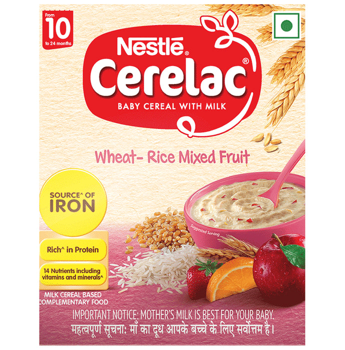 Nestle Cerelac Baby (10 months+) Cereal with Milk, Iron, Vitamins & Minerals | Wheat Rice Mix Fruit - Classic Derma