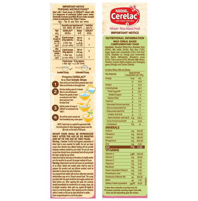 Nestle Cerelac Baby (10 months+) Cereal with Milk, Iron, Vitamins & Minerals | Wheat Rice Mix Fruit