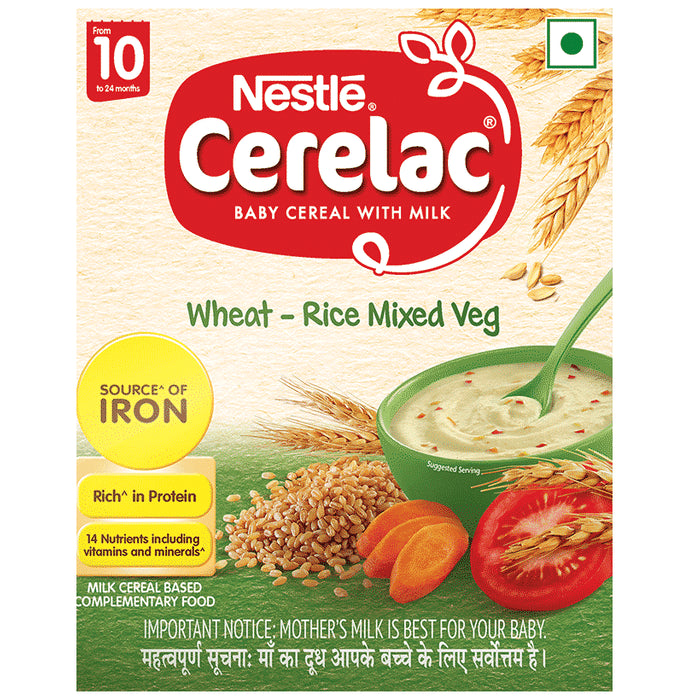 Nestle Cerelac Baby (10 months+) Cereal with Milk, Iron, Vitamins & Minerals | Wheat-Rice Mixed Veg - Classic Derma