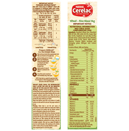 Nestle Cerelac Baby (10 months+) Cereal with Milk, Iron, Vitamins & Minerals | Wheat-Rice Mixed Veg
