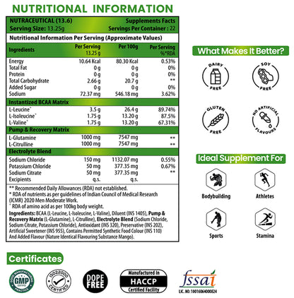 Naturyz Instantized BCAA 7000 PRO Glutamine, Citruline Mango