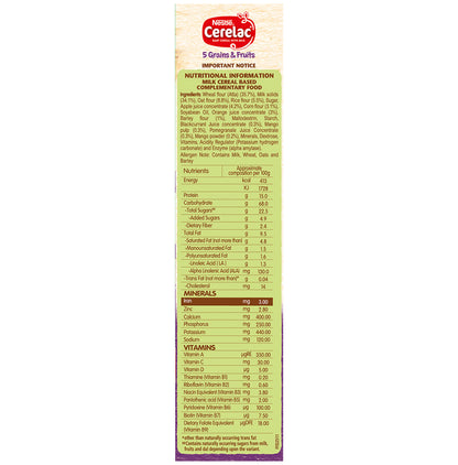Nestle Cerelac Baby Cereal with Iron, Minerals & Vitamins | From 18 to 24 Months | 5 Grains & Fruits