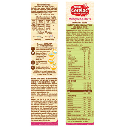 Nestle Cerelac Baby Cereal with Iron, Vitamins & Minerals | From 12 to 24 Months | Multigrain & Fruits