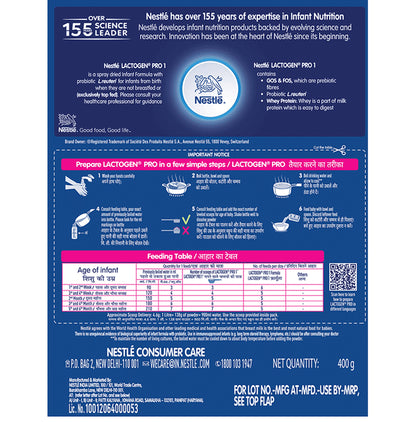 Nestle Lactogen Pro 1, Infant Formula Up To 6 Months With Probiotic And Prebiotics Refill