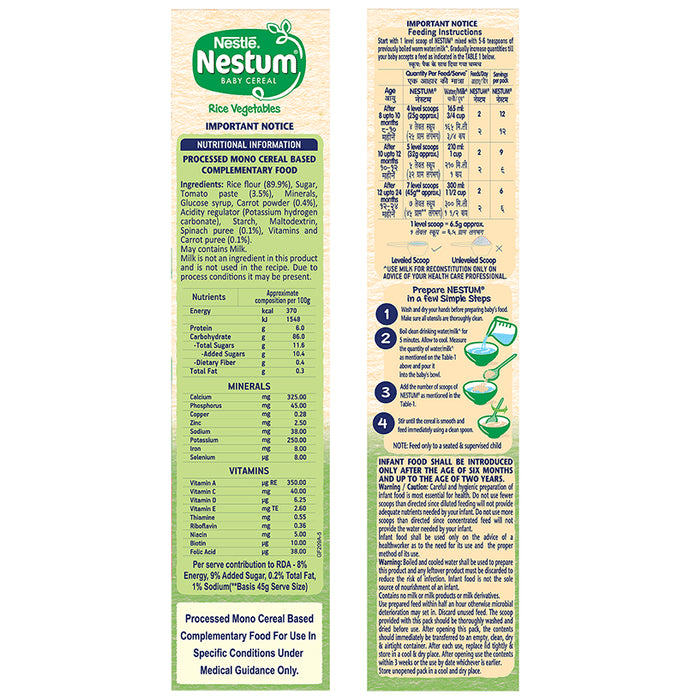 Nestle Nestum Baby Cereal From 8 to 24 Months Rice Vegetables