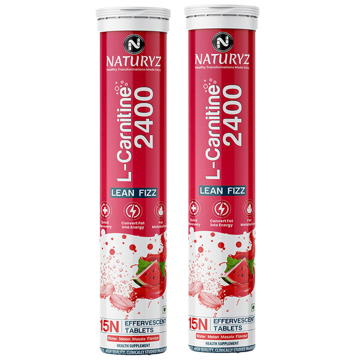 Naturyz L Carnitine Effervescent Tablets 2400 mg for Energy, Endurance, Performance & Recovery (15 Each) Water Melon Masala - Classic Derma
