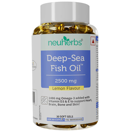 Neuherbs Deep-Sea Fish Oil 2500mg | With Omega 3, Vitamin D3 & E for Heart, Brain, Bone & Skin | Flavour Lemon - Classic Derma