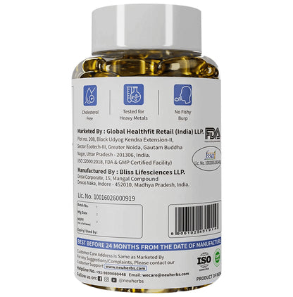 Neuherbs Deep-Sea Fish Oil 2500mg | With Omega 3, Vitamin D3 & E for Heart, Brain, Bone & Skin | Flavour Lemon