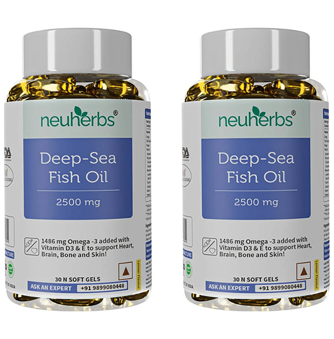 Neuherbs Deep-Sea Fish Oil 2500mg | With Omega 3, Vitamin D3 & E for Heart, Brain, Bone & Skin | Flavour Lemon - Classic Derma