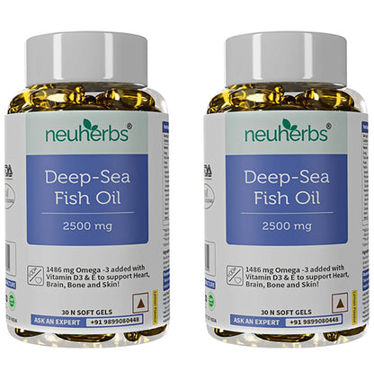 Neuherbs Deep-Sea Fish Oil 2500mg | With Omega 3, Vitamin D3 & E for Heart, Brain, Bone & Skin | Flavour Lemon - Classic Derma
