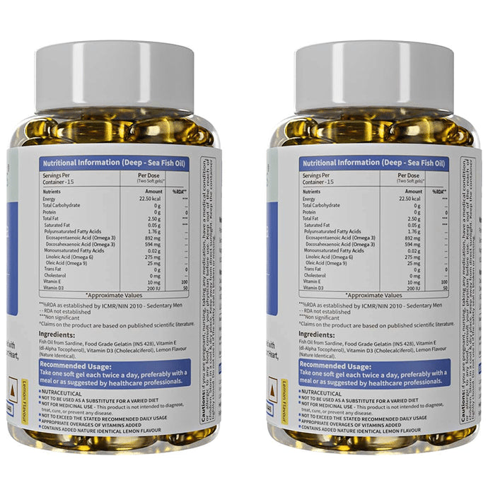 Neuherbs Deep-Sea Fish Oil 2500mg | With Omega 3, Vitamin D3 & E for Heart, Brain, Bone & Skin | Flavour Lemon
