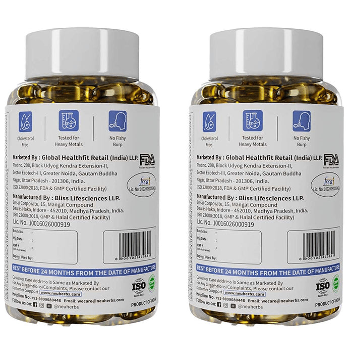 Neuherbs Deep-Sea Fish Oil 2500mg | With Omega 3, Vitamin D3 & E for Heart, Brain, Bone & Skin | Flavour Lemon