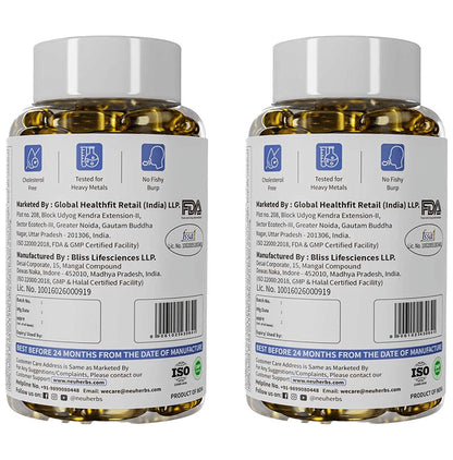 Neuherbs Deep-Sea Fish Oil 2500mg | With Omega 3, Vitamin D3 & E for Heart, Brain, Bone & Skin | Flavour Lemon