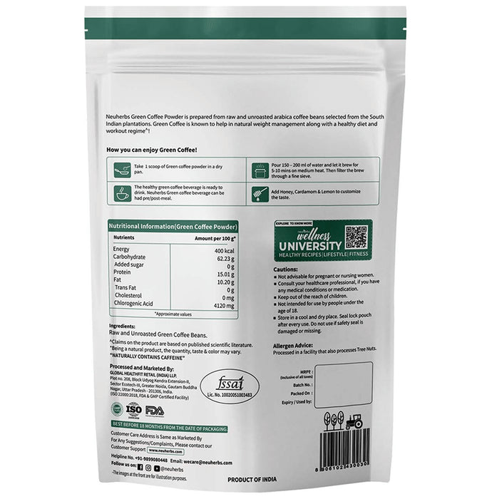 Neuherbs Unroasted Arabica Green Coffee for Weight Management | Gluten Free Organic Powder