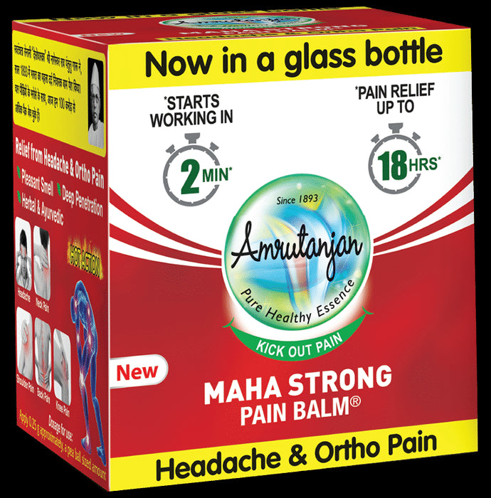 Amrutanjan Maha Strong Pain Balm | Helps Relieve Headache, Knee Pain, Shoulder Pain, Back Pain & Neck Pain - Classic Derma